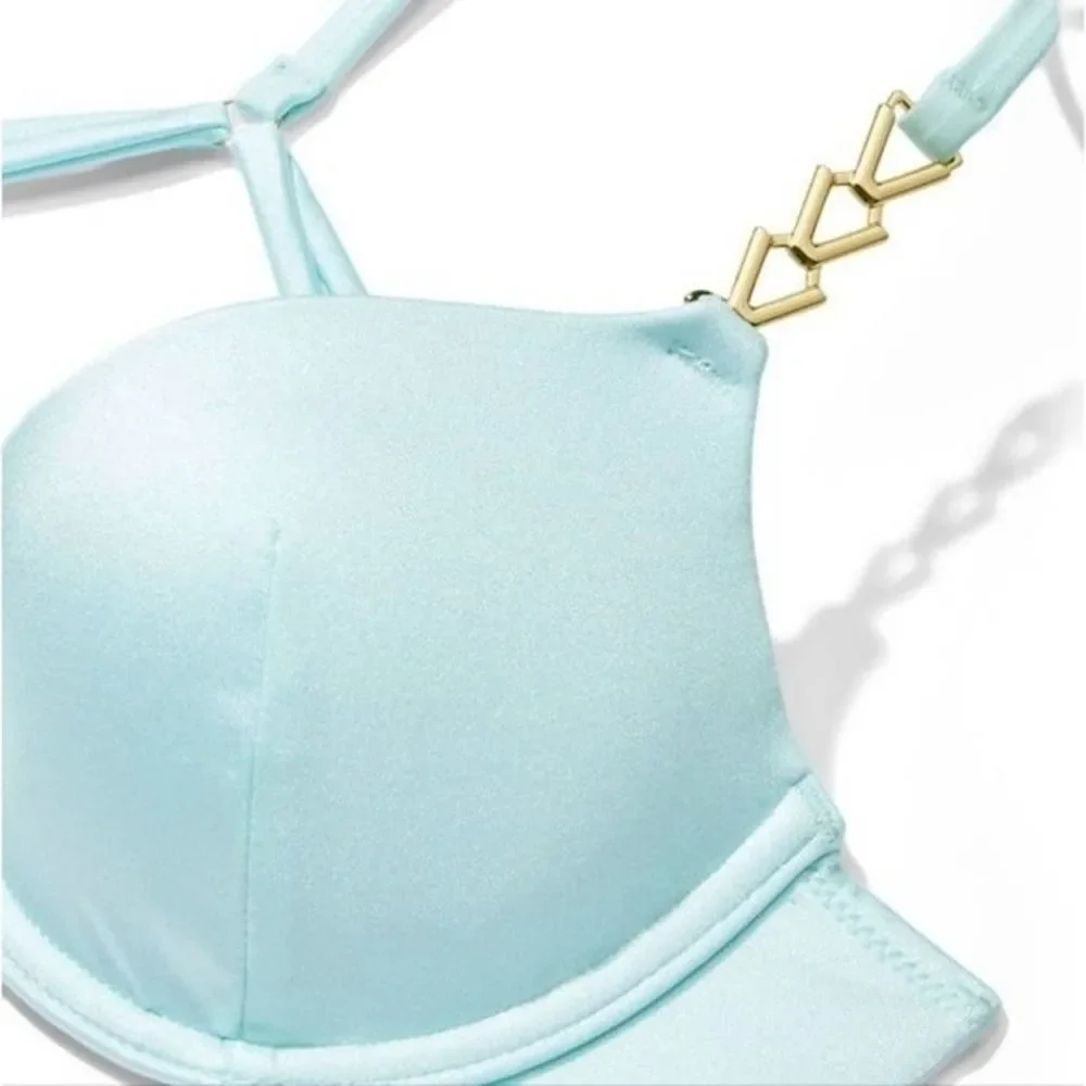 Victoria's Secret chain strap shimmer push up bikini top Sea Foam 👙